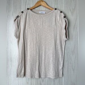 Kaileigh Beige Short Sleeve Button Shoulder Top – Size M